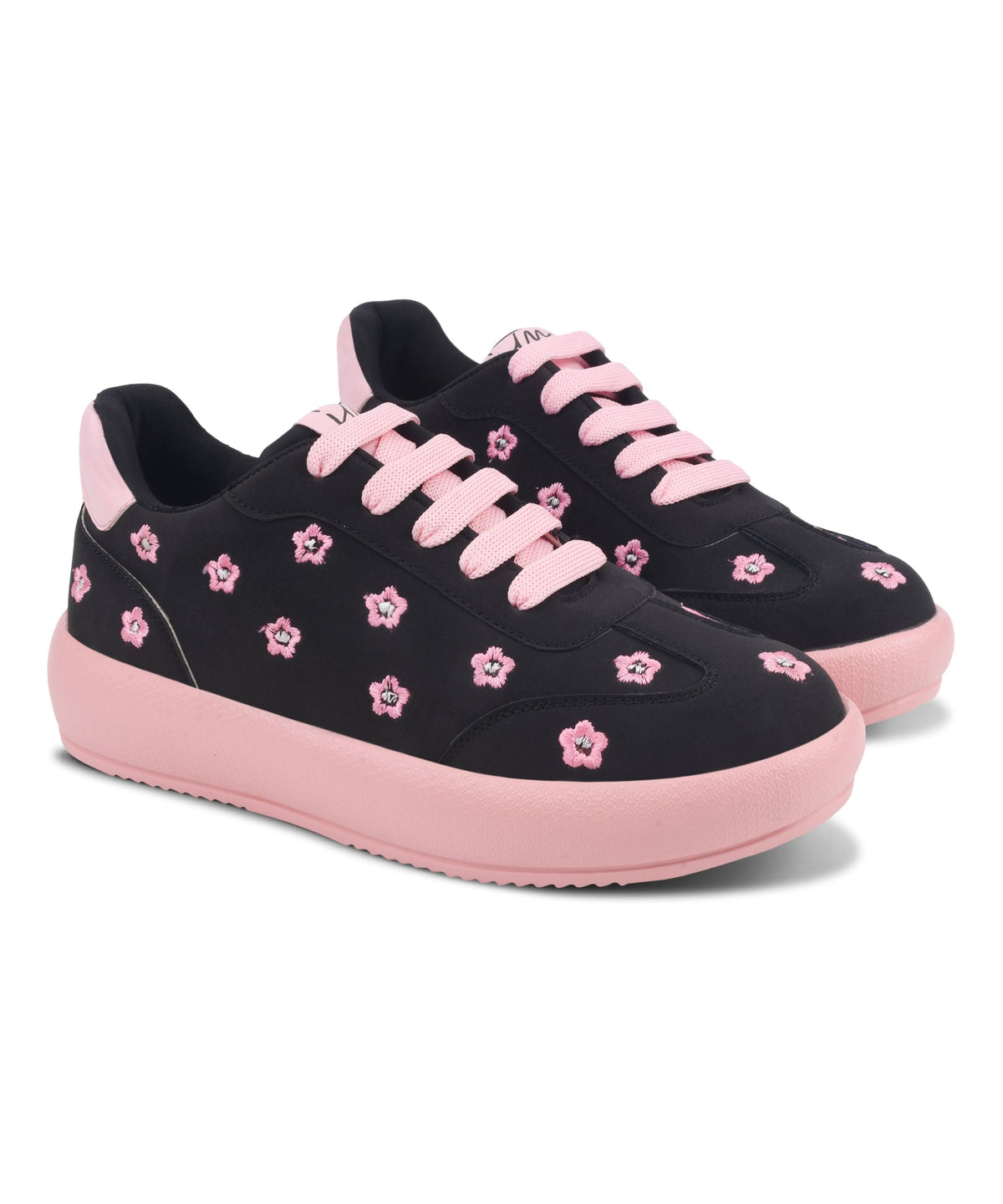 JM Looks Suede Flower Printed Low-Top Sneakers