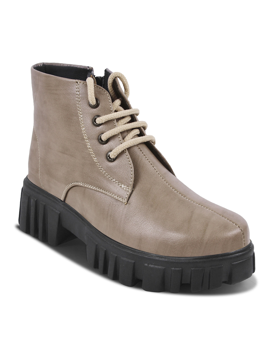 JM Looks Chunky Platform Ankle Boots for Women with Lace-Up Closure