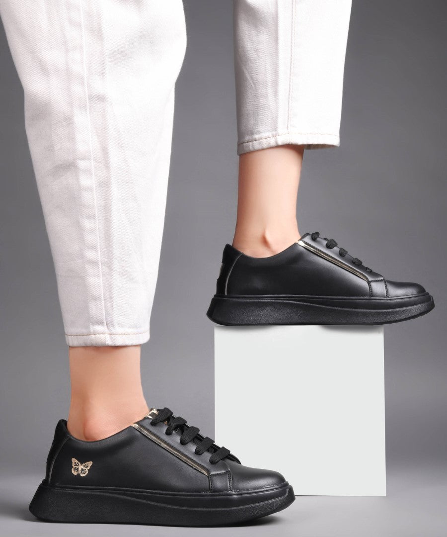JM Looks Metallic Sneakers for Women | Lace-Up Chunky Sole