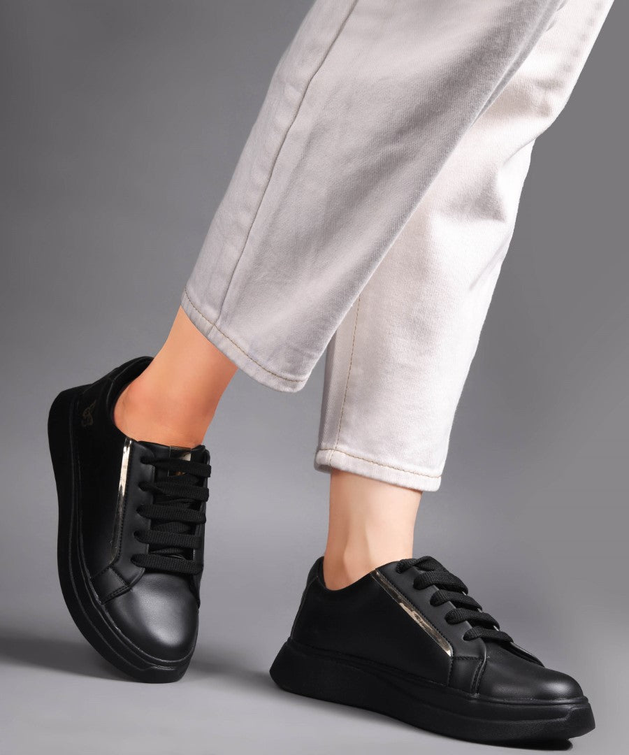 JM Looks Metallic Sneakers for Women | Lace-Up Chunky Sole
