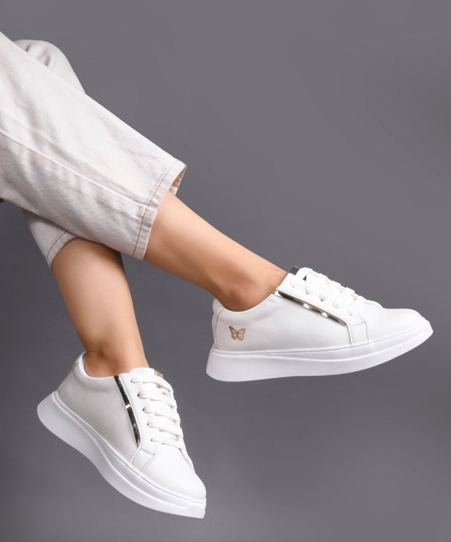 JM Looks Metallic Sneakers for Women | Lace-Up Chunky Sole