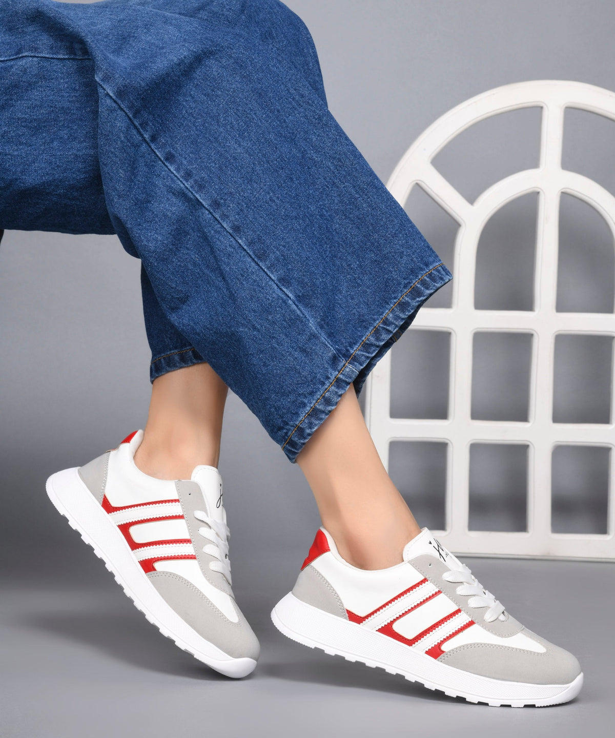 JM Looks The Urban Stripe Classic Breathable Sneaker with Round Toe & Lace-Up Closure