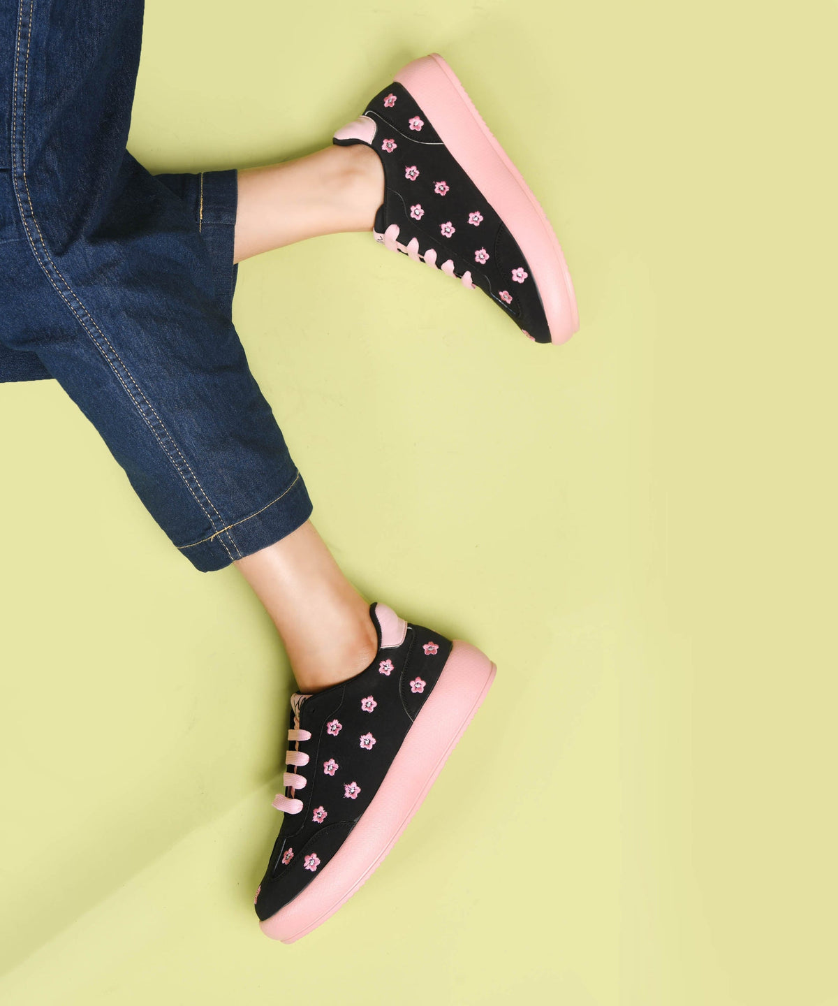 JM Looks Suede Flower Printed Low-Top Sneakers