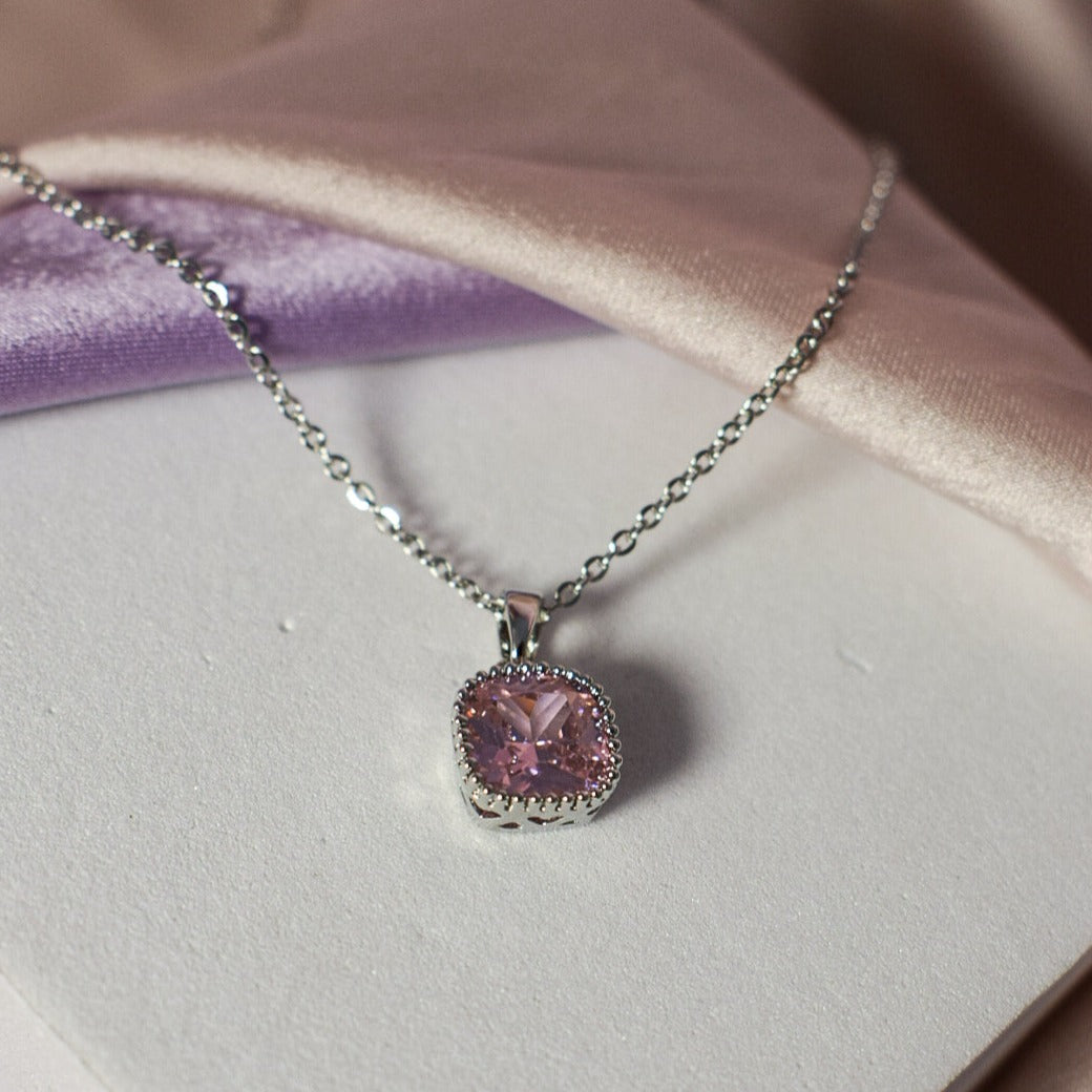 Salty Dainty Silver Pink Diamond Elegance Pendant