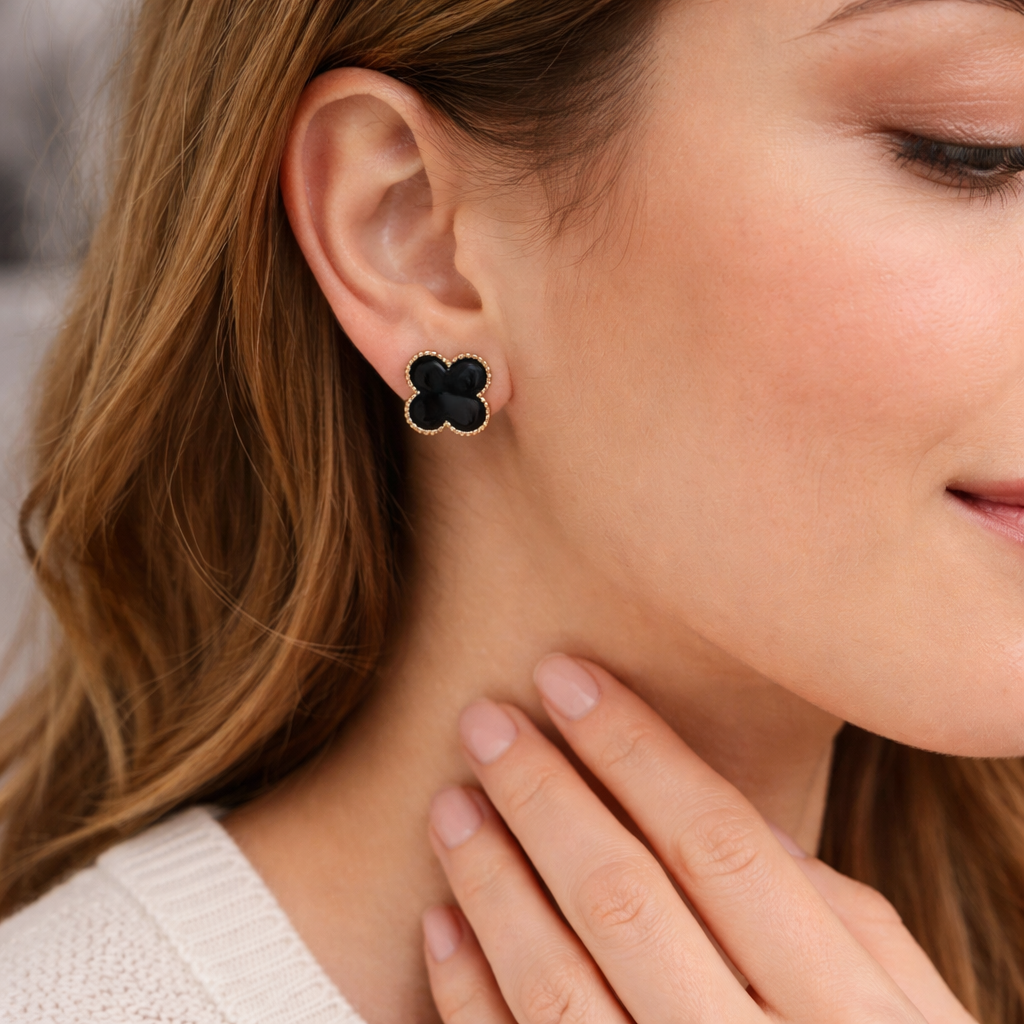 Salty Noir Clover Bloom Studs