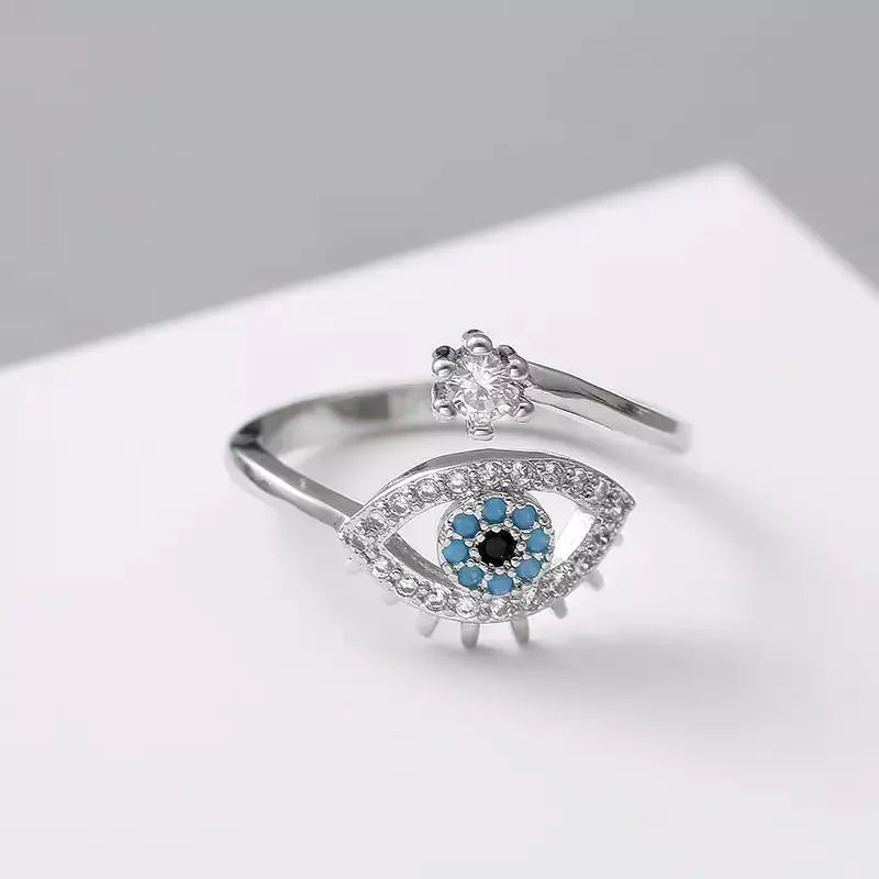 Salty Cute Evil Eye Adjustable Ring - Silver