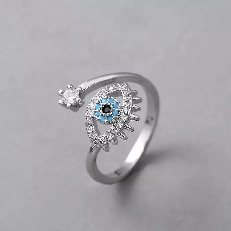 Salty Cute Evil Eye Adjustable Ring - Silver