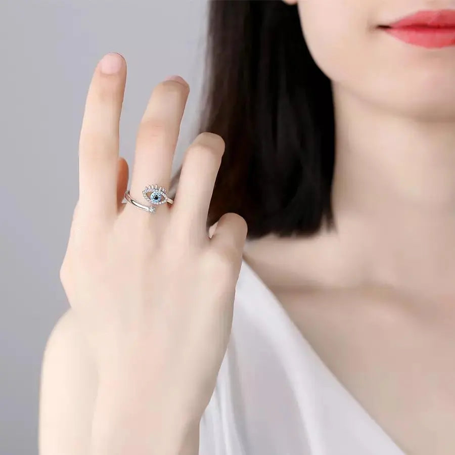 Salty Cute Evil Eye Adjustable Ring - Silver
