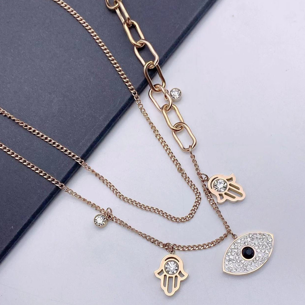 Salty Evil Eye Hamsa Layered Necklace
