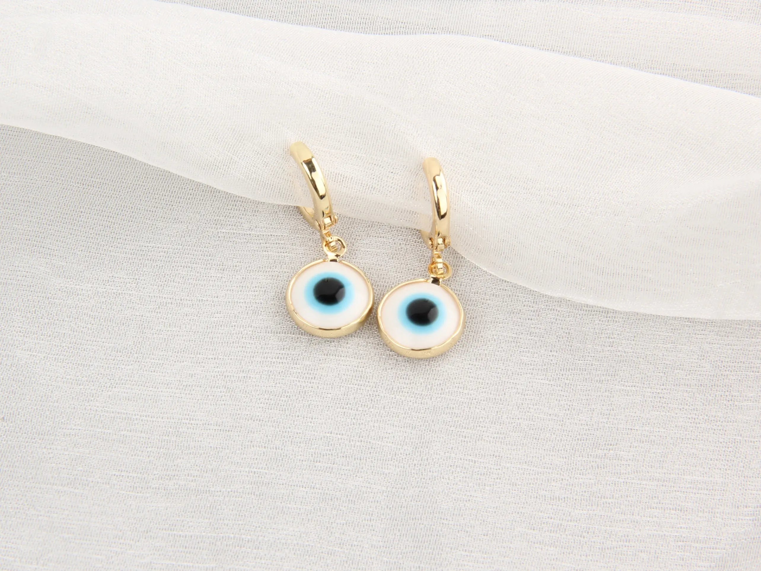 Salty Evil Eyes Gold Brim Wind Drop Earrings - Light Blue