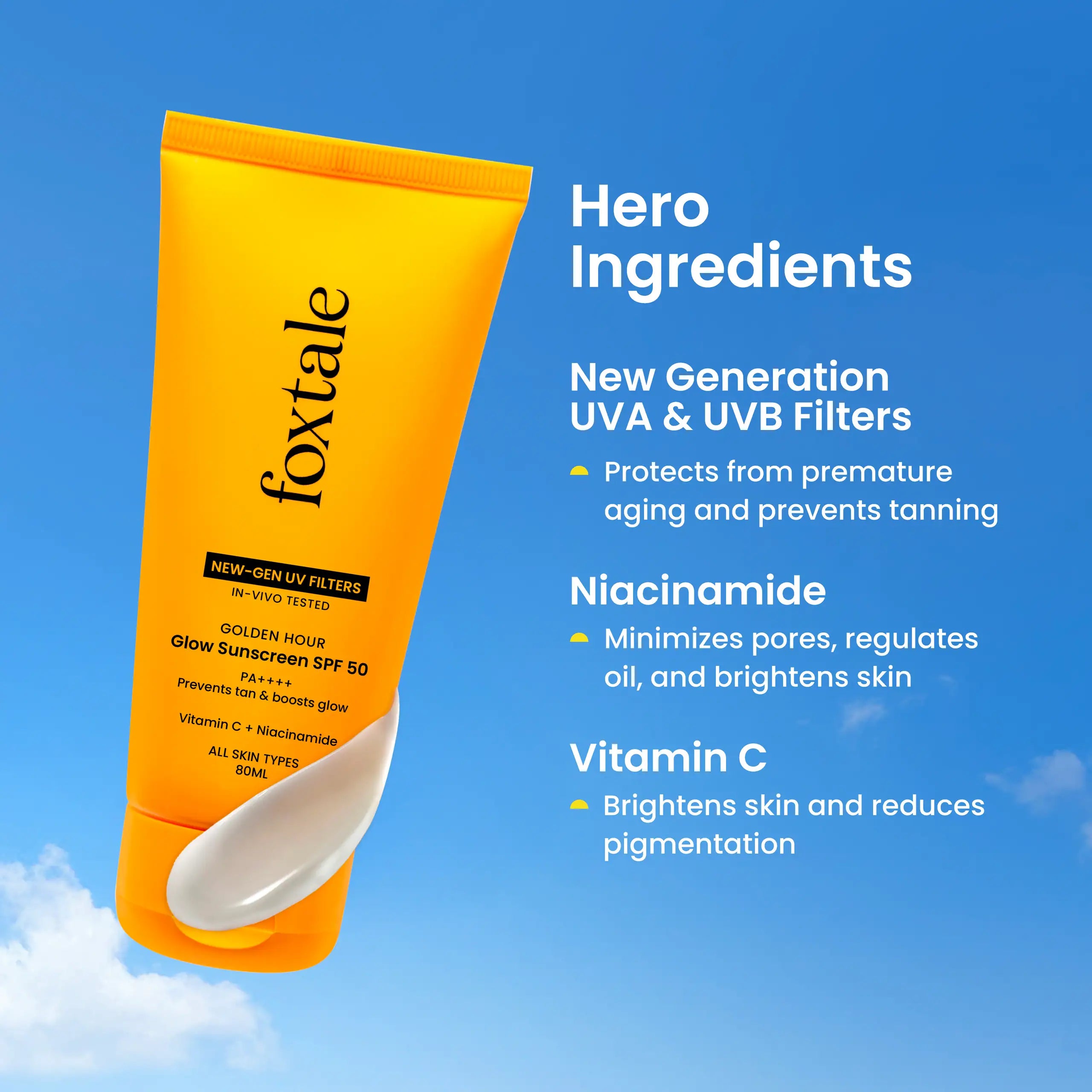 Foxtale Glow sunscreen SPF 50, In-Vivo Tested with PA++++
