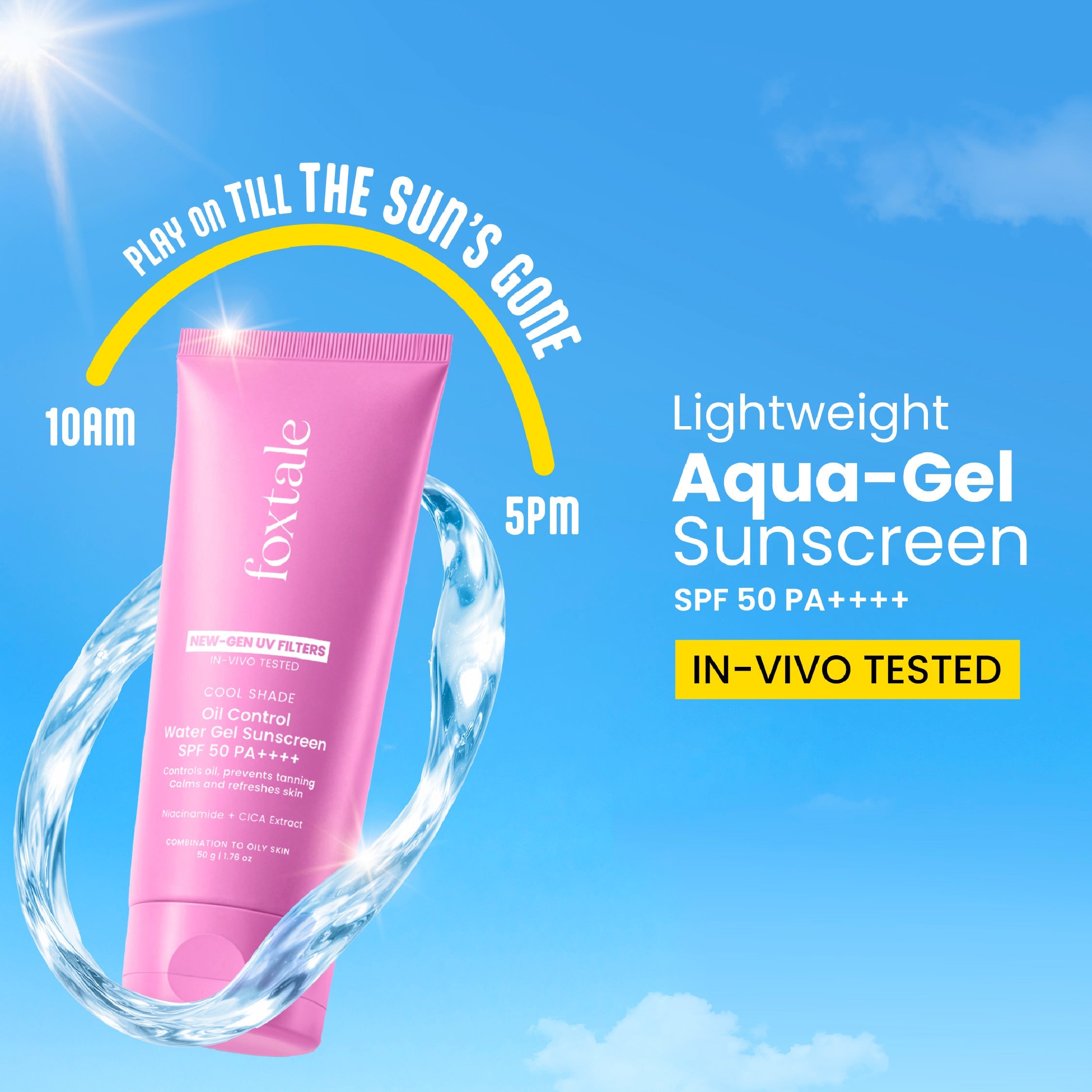 Foxtale Lightweight Aqua-Gel Matte Sunscreen SPF 50, In-Vivo Tested with PA++++ 50g