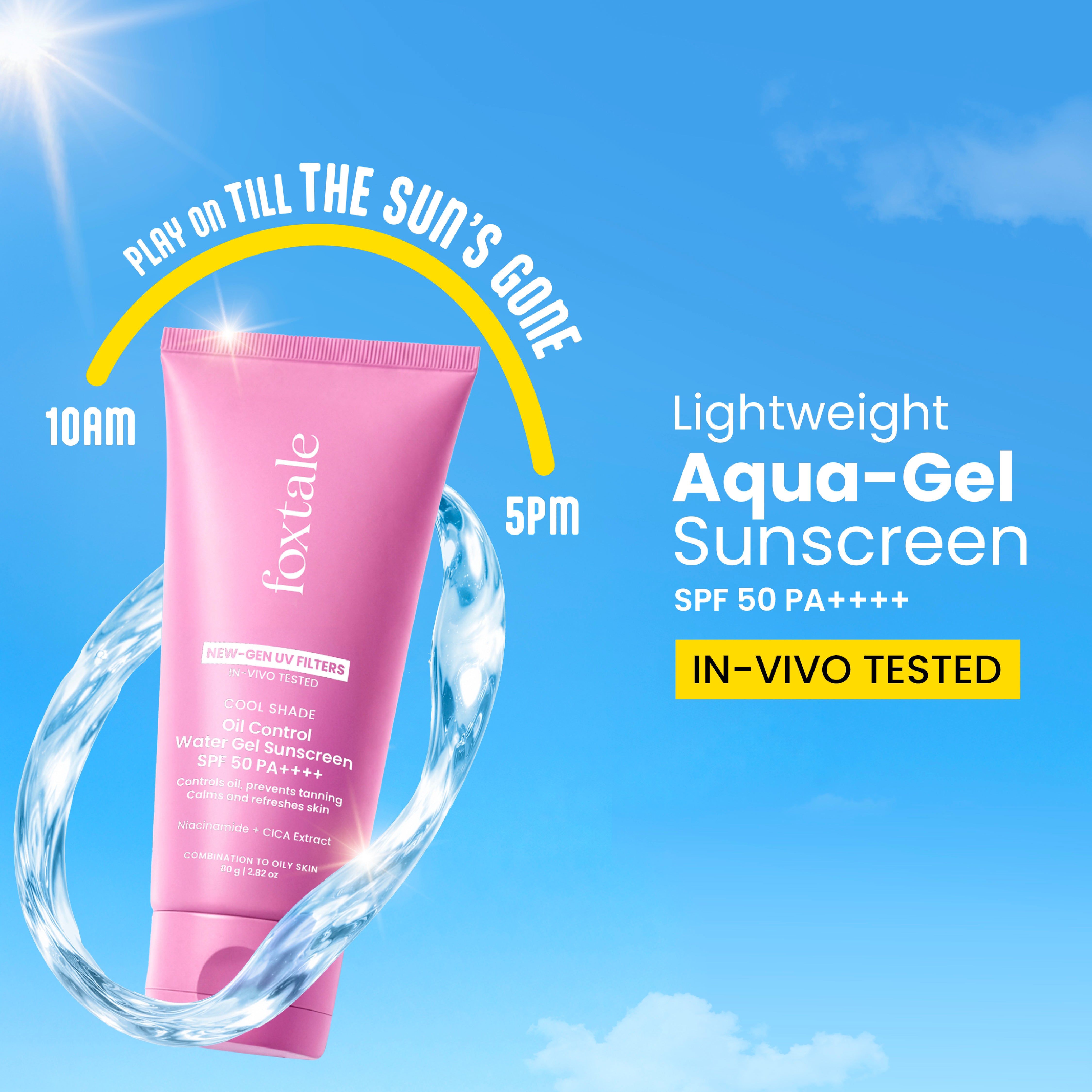 Foxtale Lightweight Aqua-Gel Matte Sunscreen SPF 50, In-Vivo Tested with PA++++ 80g