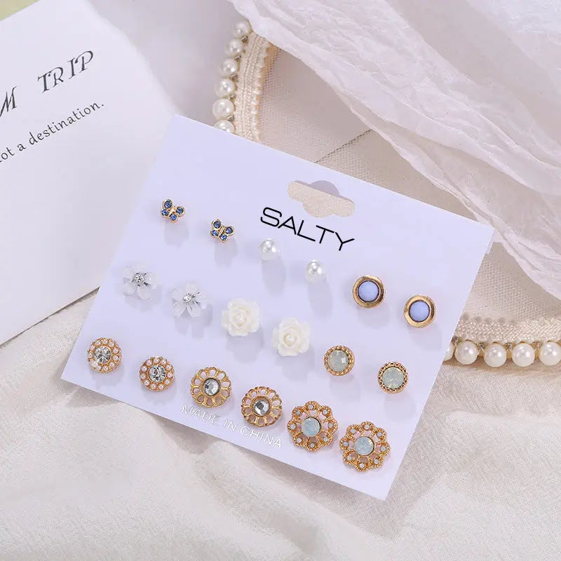 Salty Flower Charmer Set of 9 Designer Stud Earrings