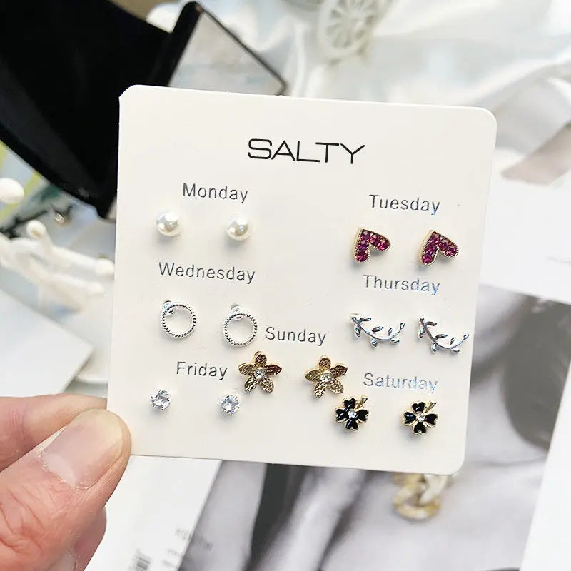 Salty "Flowers" Weekly 7 Stud Earrings Set