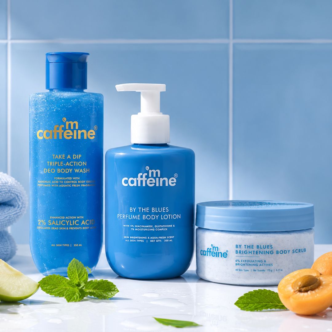 mCaffeine Take A Dip Body wash + Brightening Body Scrub + Brightening Perfume Body Lotion (combo)