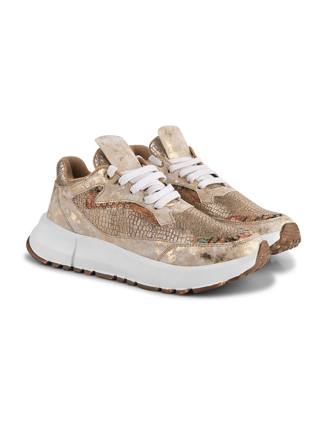 JM Looks Metallic Mesh Chunky Sneakers For Women