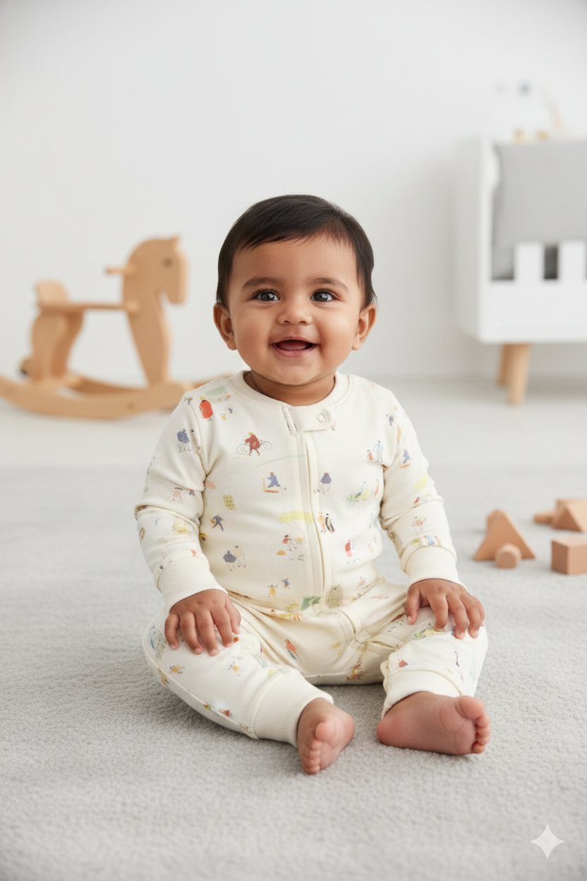 Urbanrac 2 Way Double Zipper Sleepsuit for Babies - Subtle Play Print