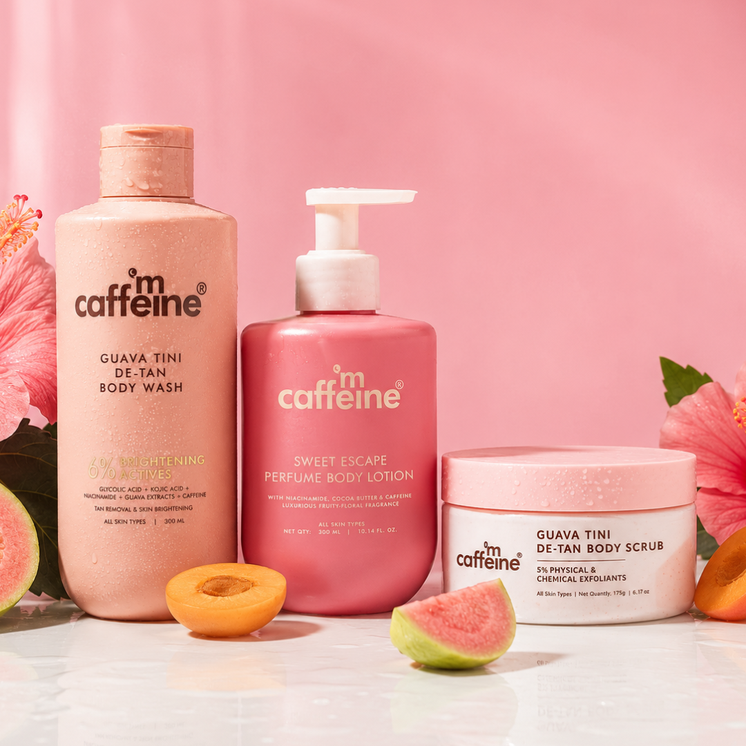 mCaffeine De-Tan Body Wash + Perfume Body Lotion + De-Tan Body Scrub (combo)