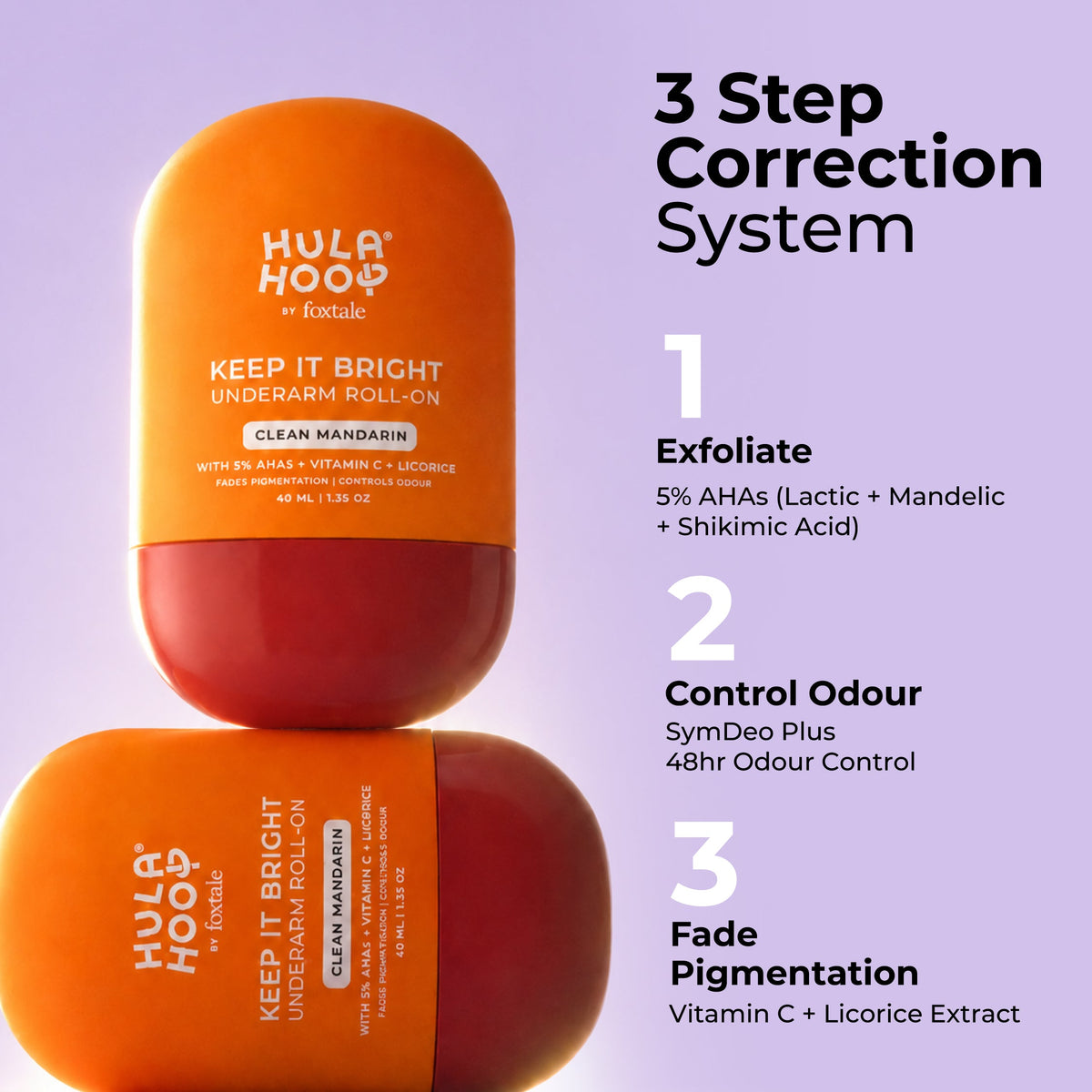 Foxtale Hula Hoop Clean Mandarin -Brightening Underarm Roll-On Deodorant