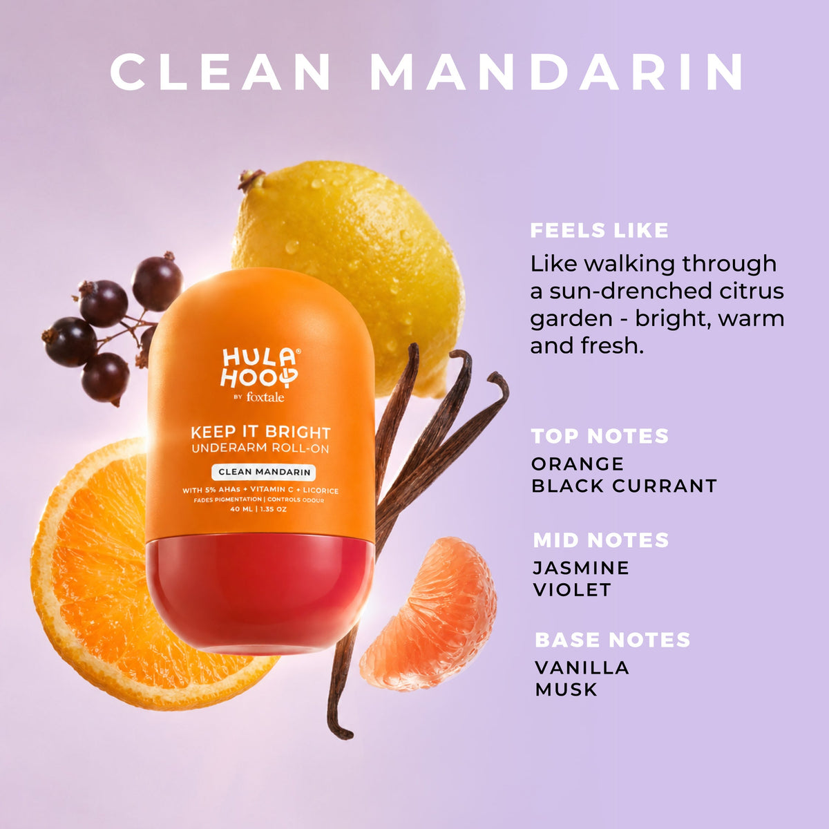 Foxtale Hula Hoop Clean Mandarin -Brightening Underarm Roll-On Deodorant