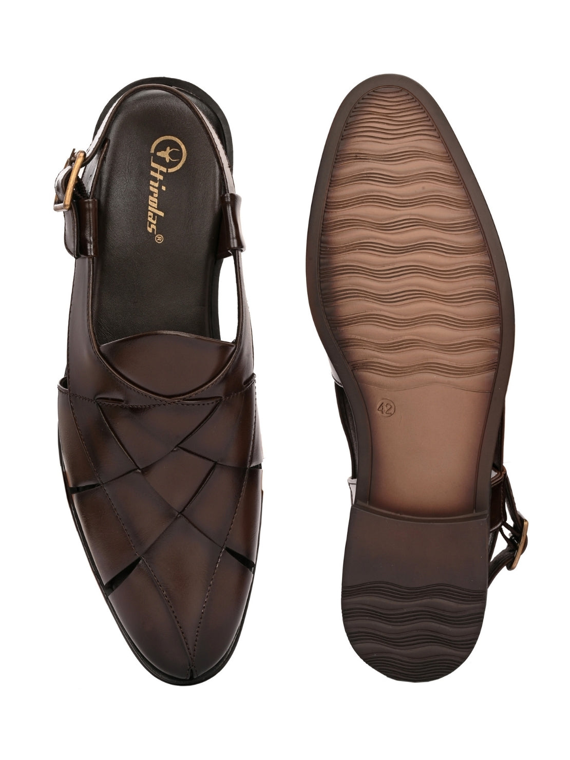 Hirolas Men's Peshawari Shoe Style Vegan Leather Roman Ethnic Sandal