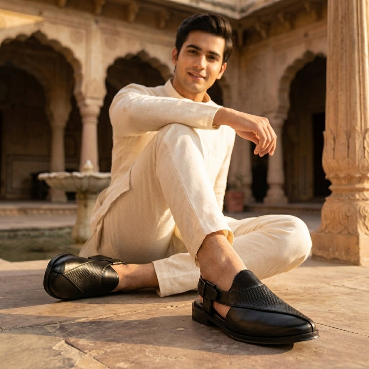Hirolas Men's Peshawari Shoe Style Vegan Leather Roman Ethnic Sandal
