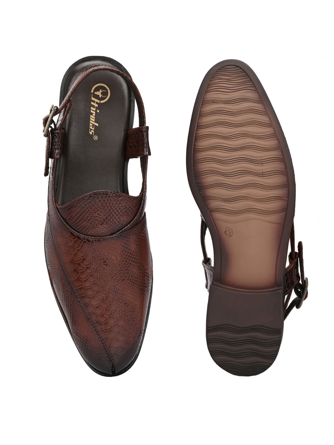Hirolas Men's Peshawari Shoe Style Vegan Leather Roman Ethnic Sandal