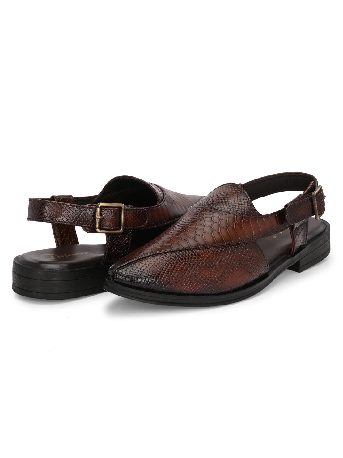 Hirolas Men's Peshawari Shoe Style Vegan Leather Roman Ethnic Sandal