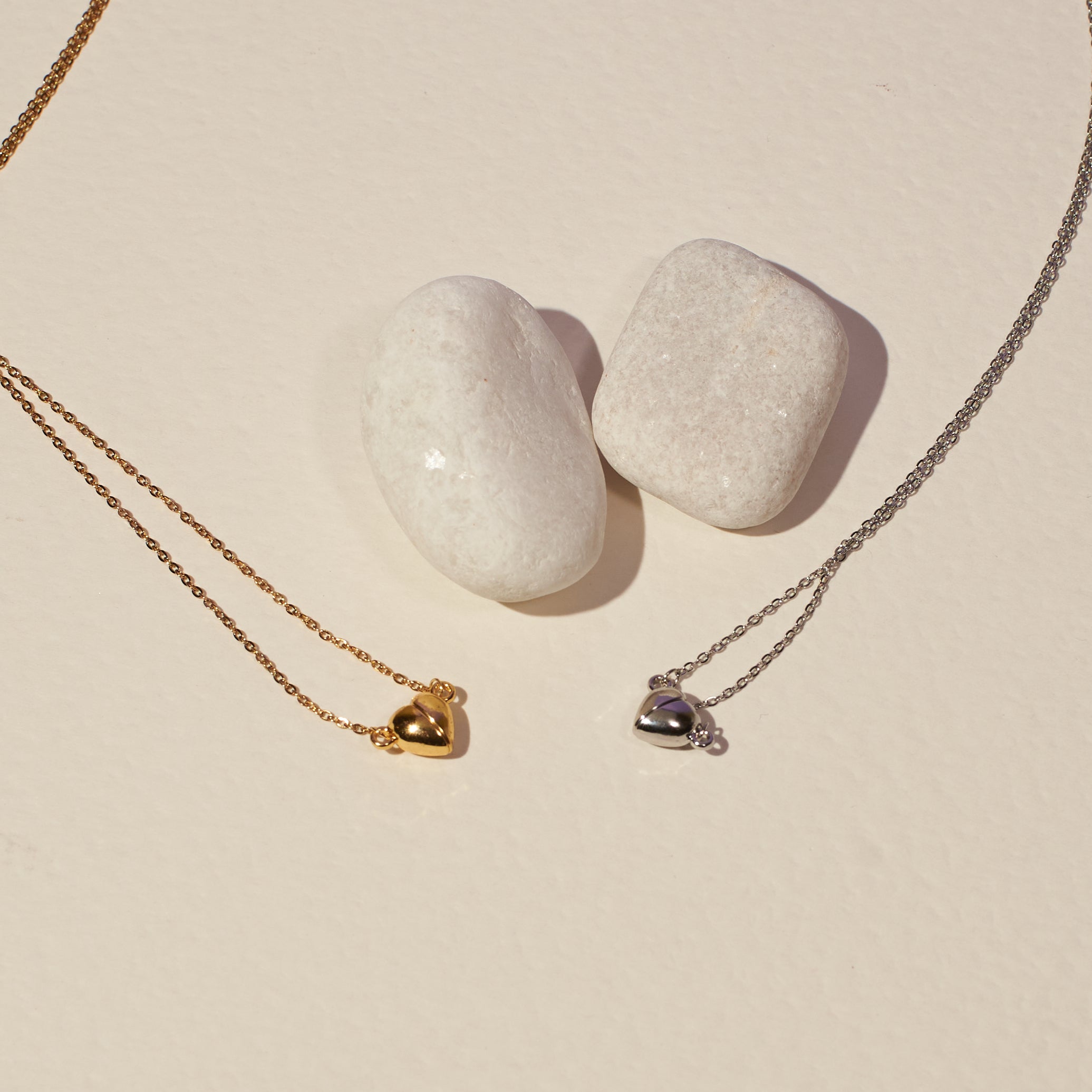 Salty His and Hers Magnetic Heart Necklaces (Set of 2 Silver and Gold)