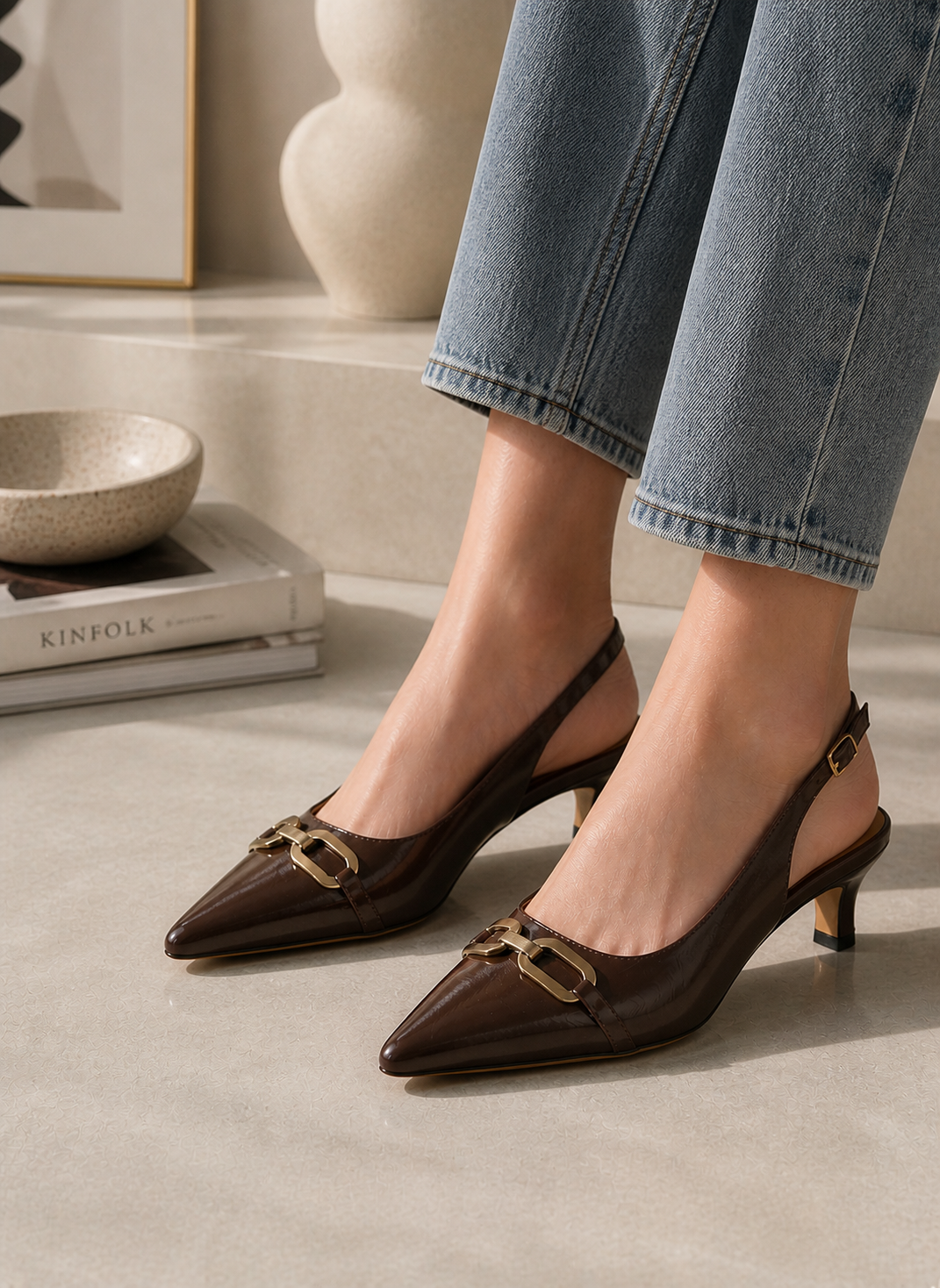 Sandal Stories Buckle Slingback Heels - 2.5 Inches