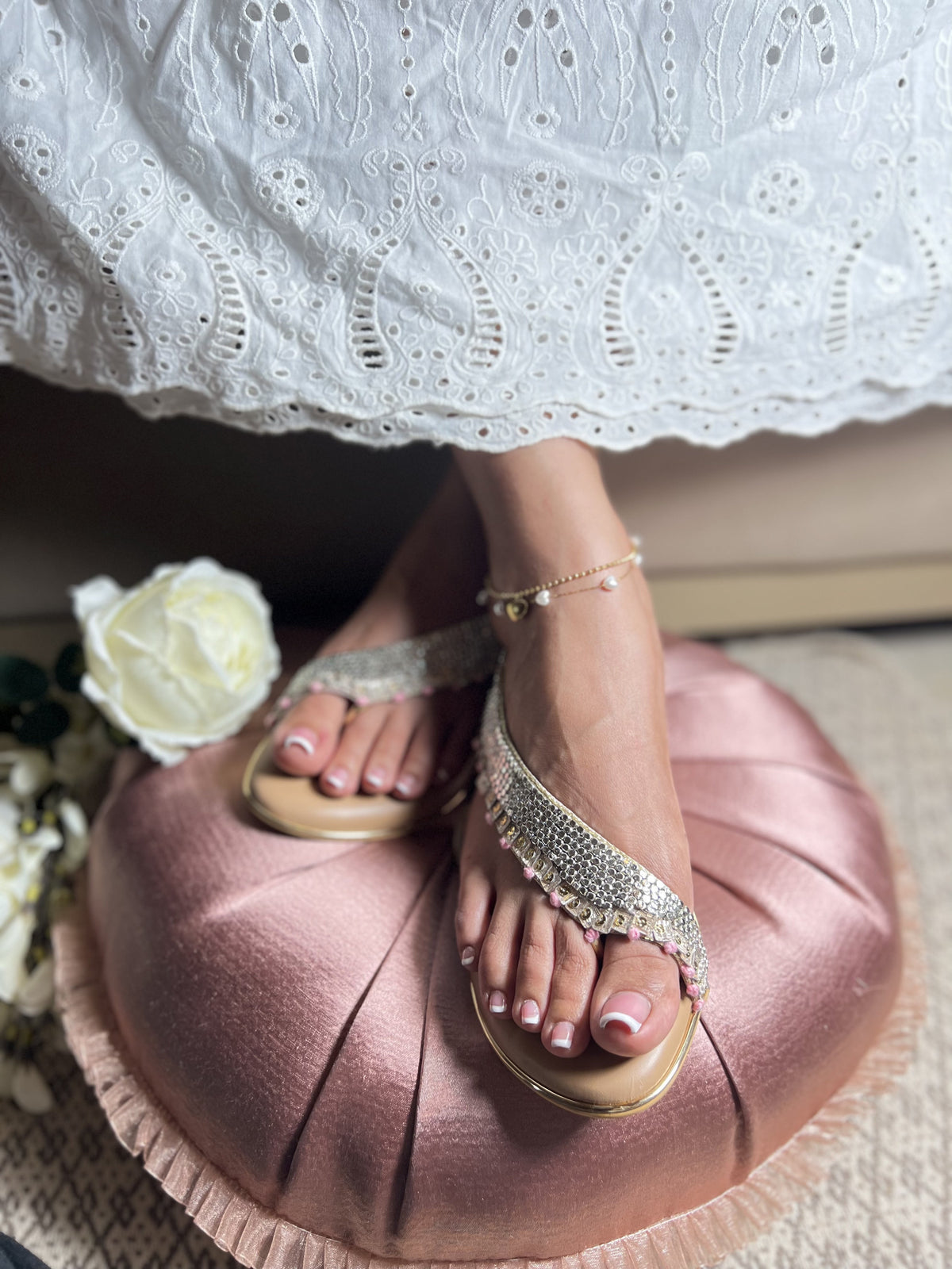 Sandal Stories Pink Pearl Shimmer Anklet Flats
