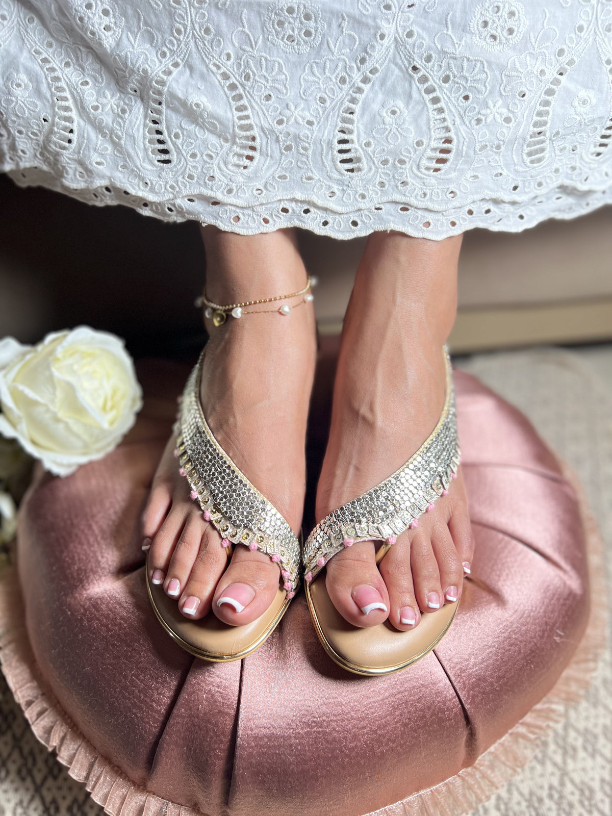 Sandal Stories Pink Pearl Shimmer Anklet Flats