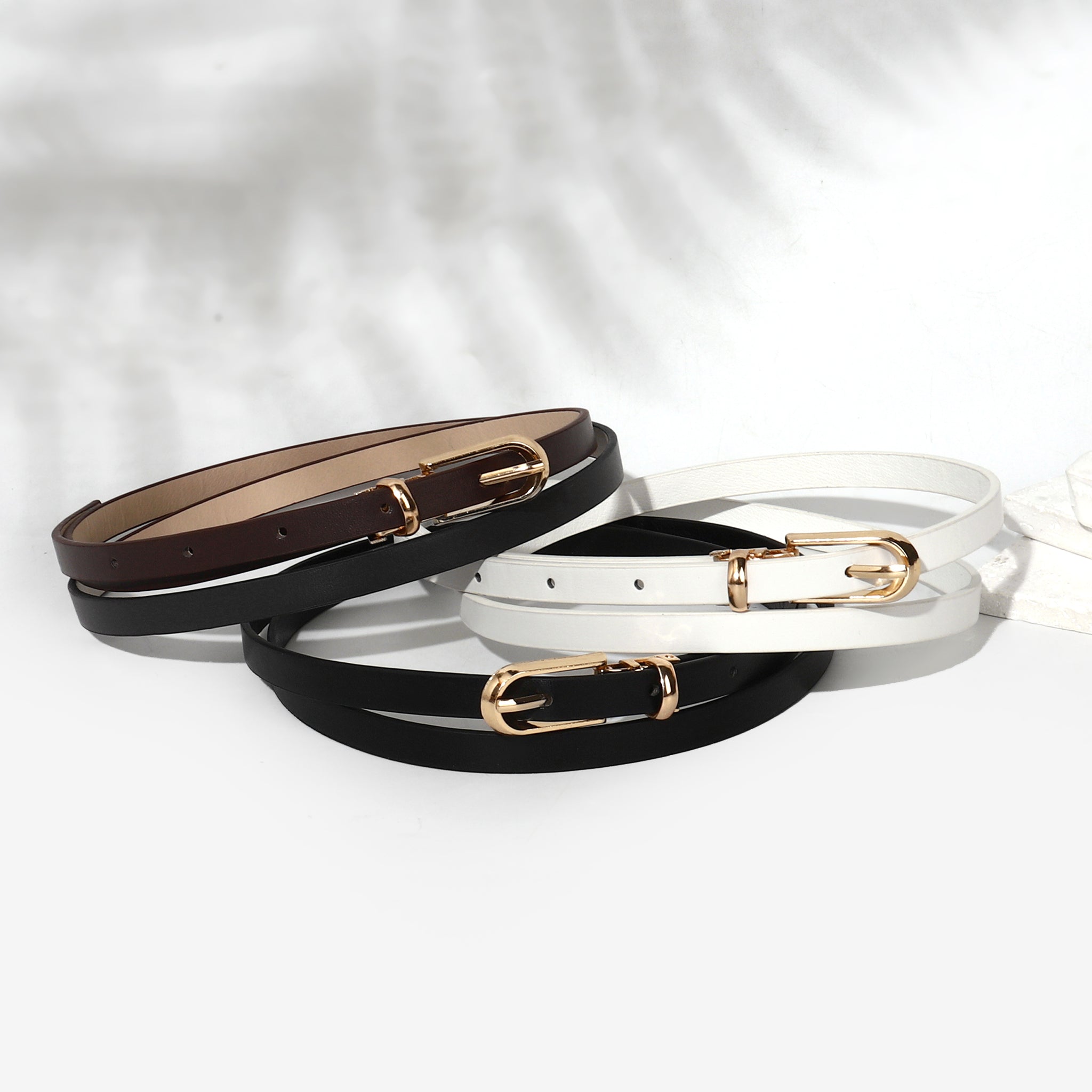 Salty Set of 3 Slim Gold Buckle Belt