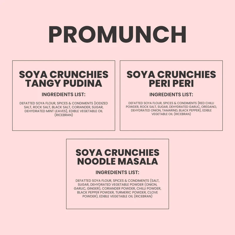 Promunch Variety Pack Protein Crunchies (Noodle Masala, Tangy Pudina, Peri Peri) - 150Gm X 3