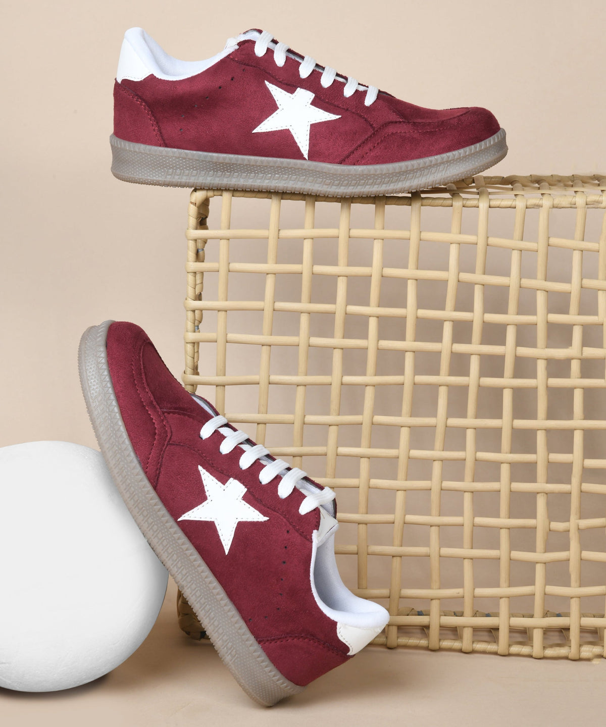JM Looks Vintage Inspired Star Sneakers for Women: Suede Lace-Up Shoes with Gum Sole