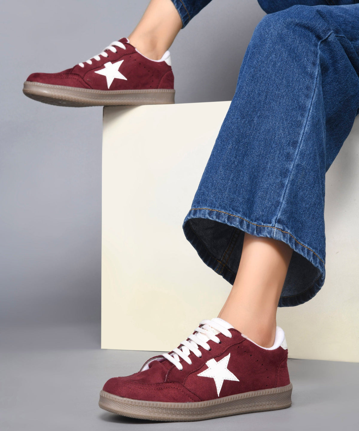 JM Looks Vintage Inspired Star Sneakers for Women: Suede Lace-Up Shoes with Gum Sole