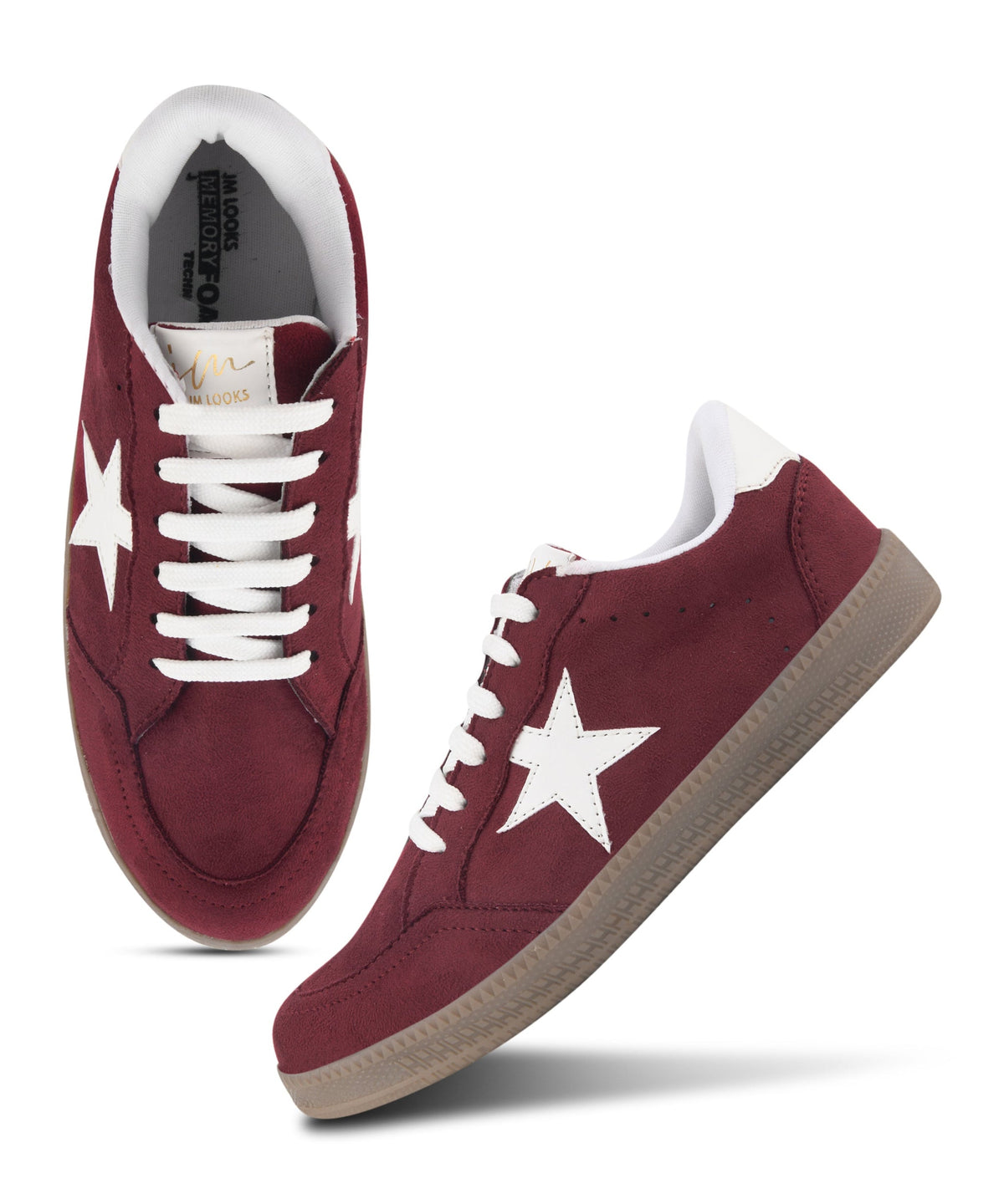 JM Looks Vintage Inspired Star Sneakers for Women: Suede Lace-Up Shoes with Gum Sole