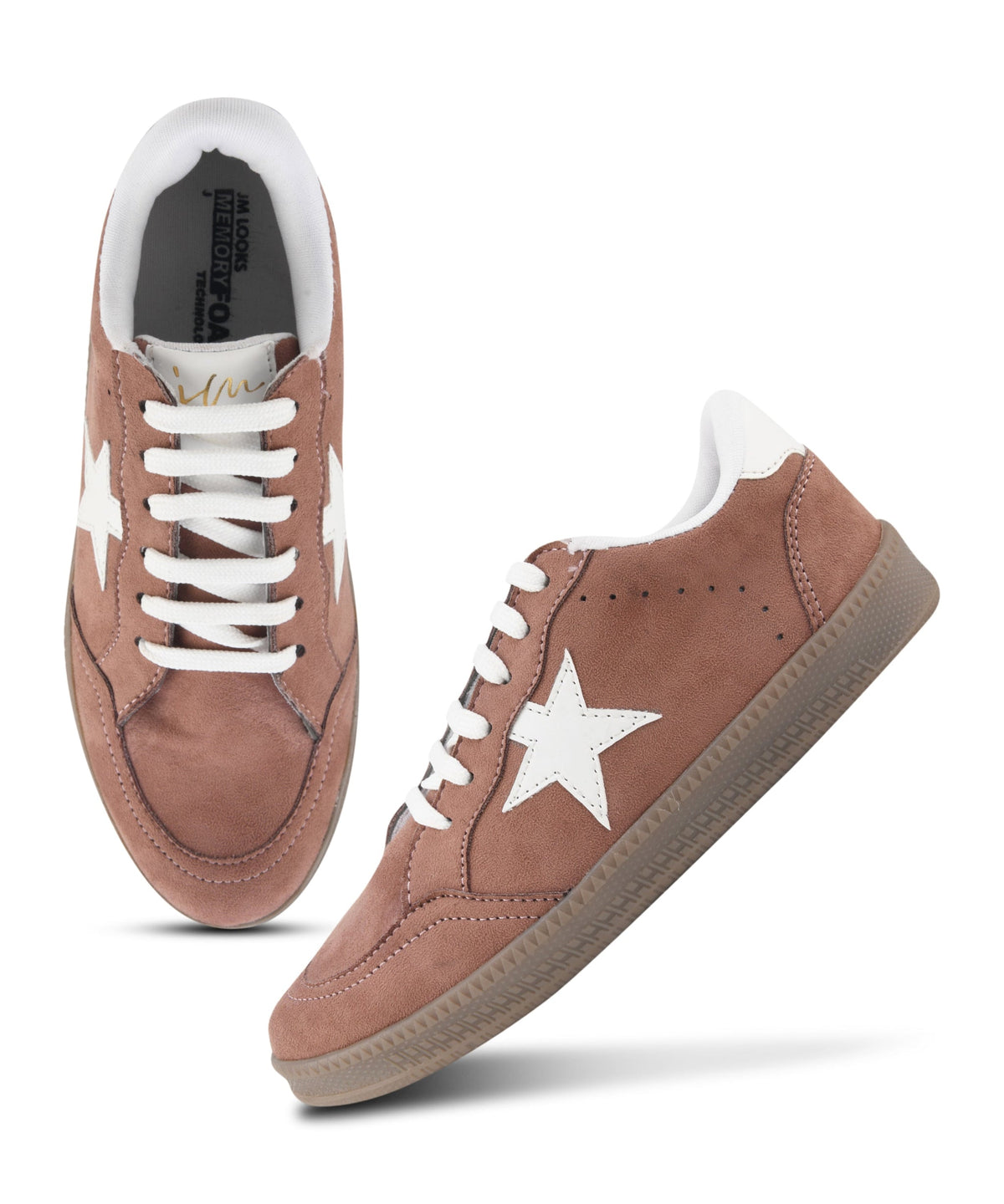 JM Looks Vintage Inspired Star Sneakers for Women: Suede Lace-Up Shoes with Gum Sole