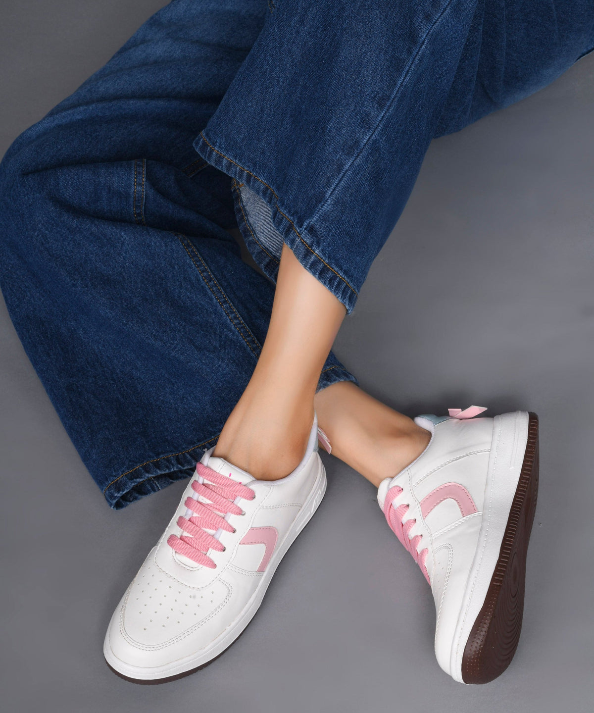JM Looks Women's Low Top Lace-Up Bow Casual Sneakers with Perforated Detailing