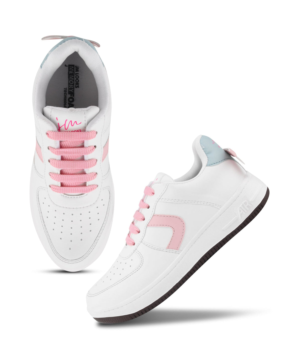 JM Looks Women's Low Top Lace-Up Bow Casual Sneakers with Perforated Detailing