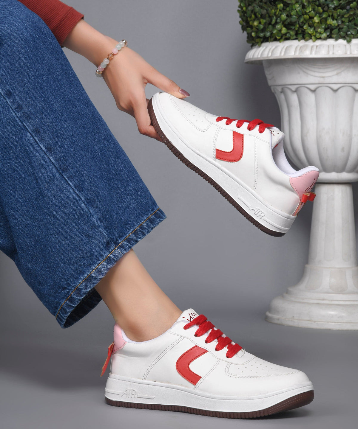 JM Looks Women's Low Top Lace-Up Bow Casual Sneakers with Perforated Detailing