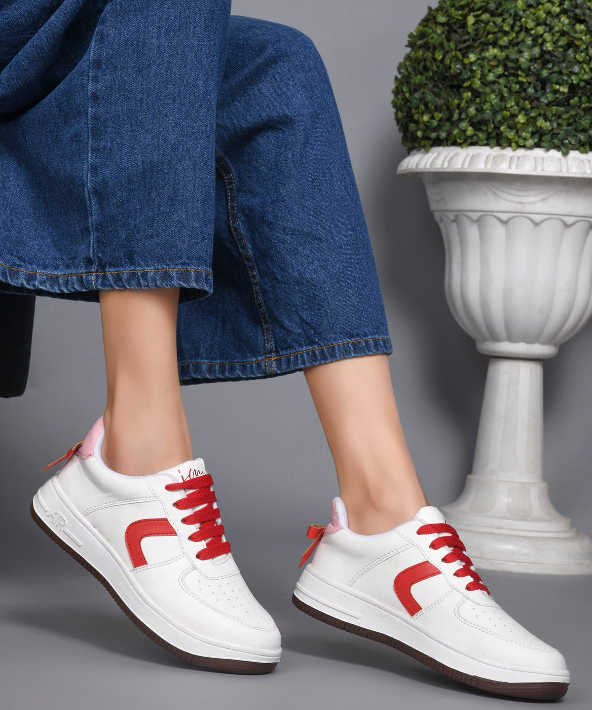 JM Looks Women's Low Top Lace-Up Bow Casual Sneakers with Perforated Detailing