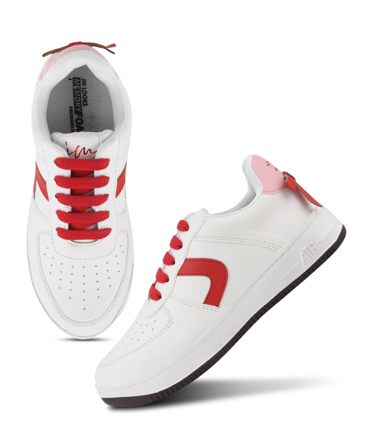 JM Looks Women's Low Top Lace-Up Bow Casual Sneakers with Perforated Detailing