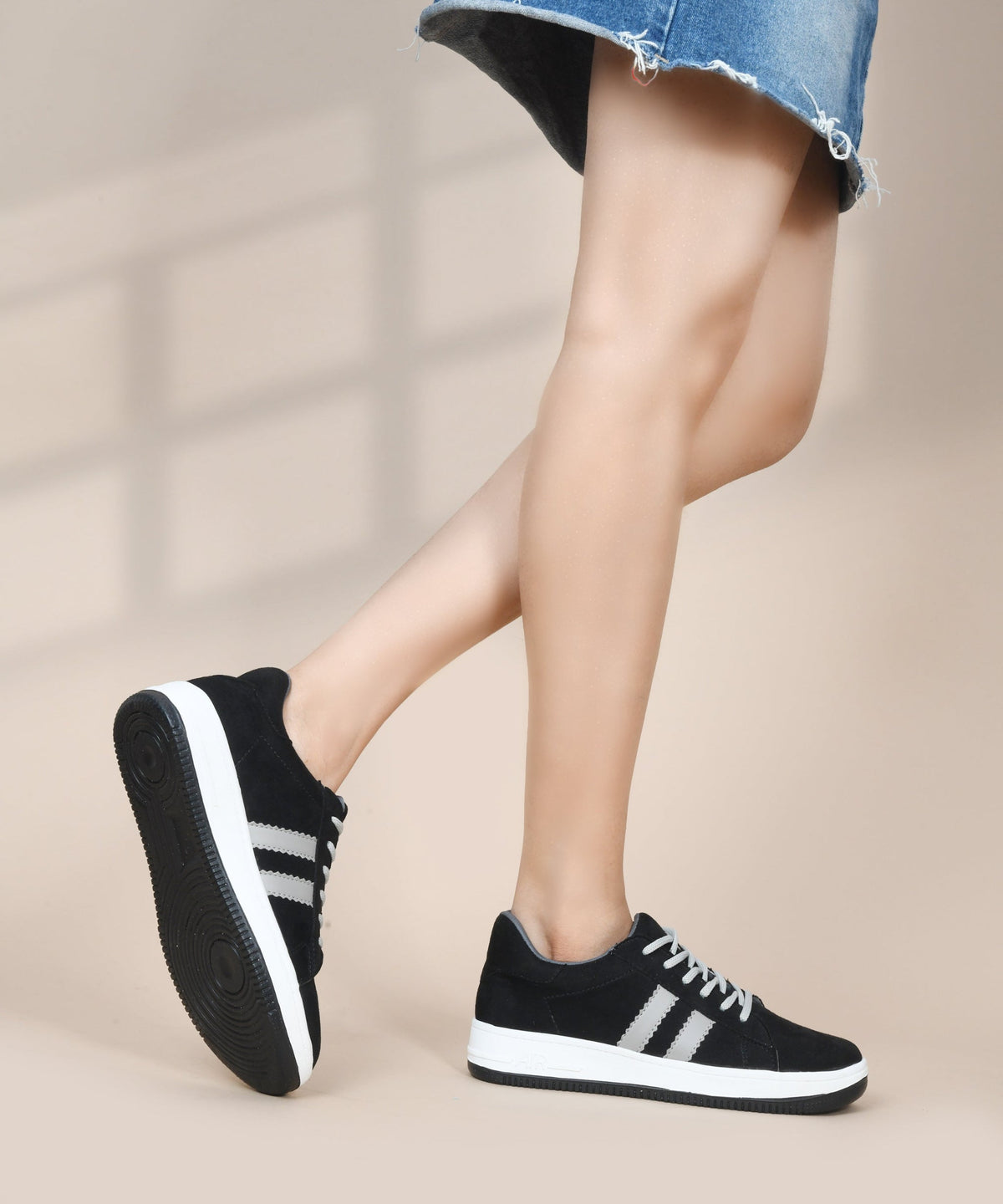JM Looks Minimal Suede Low-Top Sneakers with soft gum Sole & Contrast Side Stripes