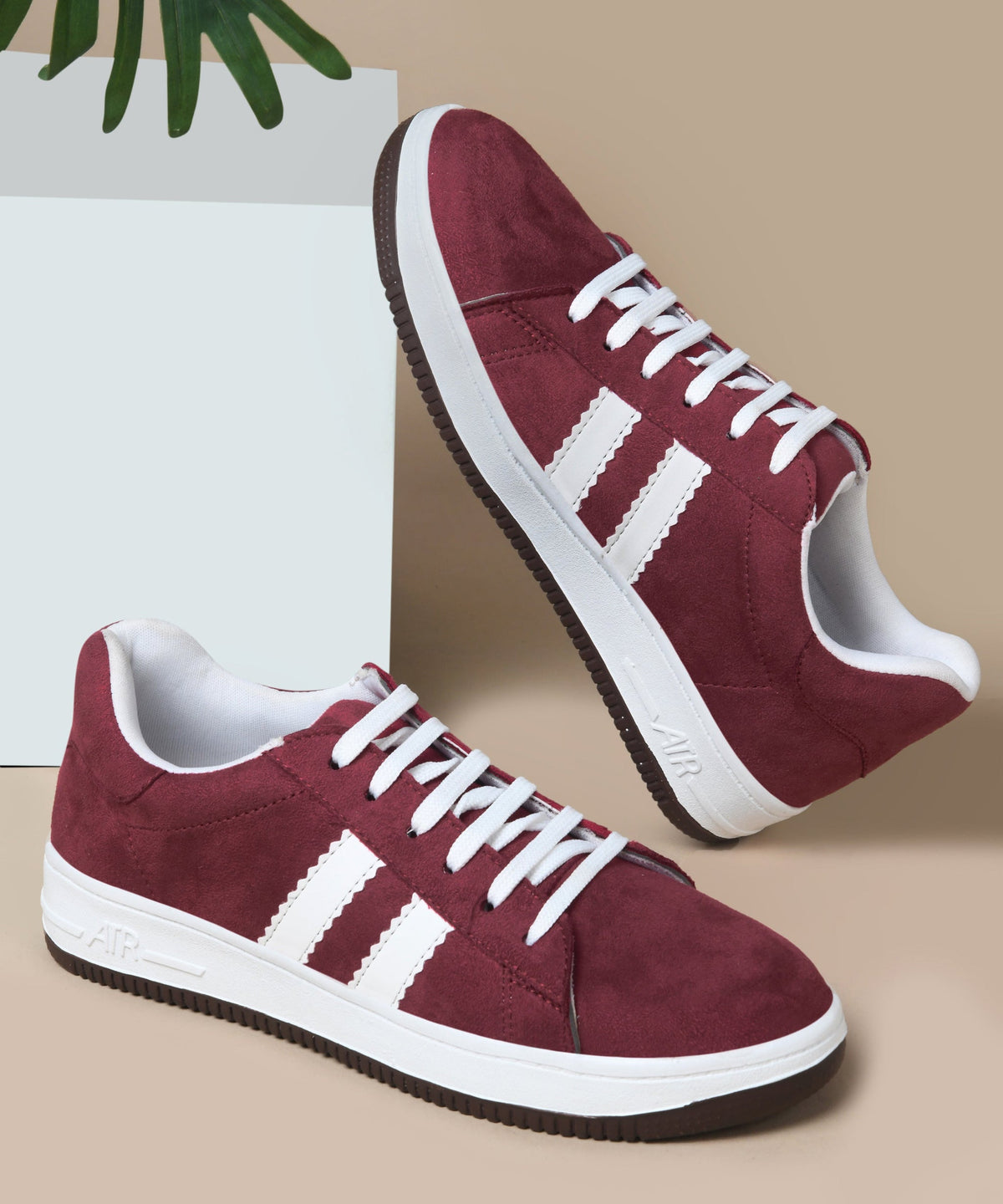 JM Looks Minimal Suede Low-Top Sneakers with soft gum Sole & Contrast Side Stripes