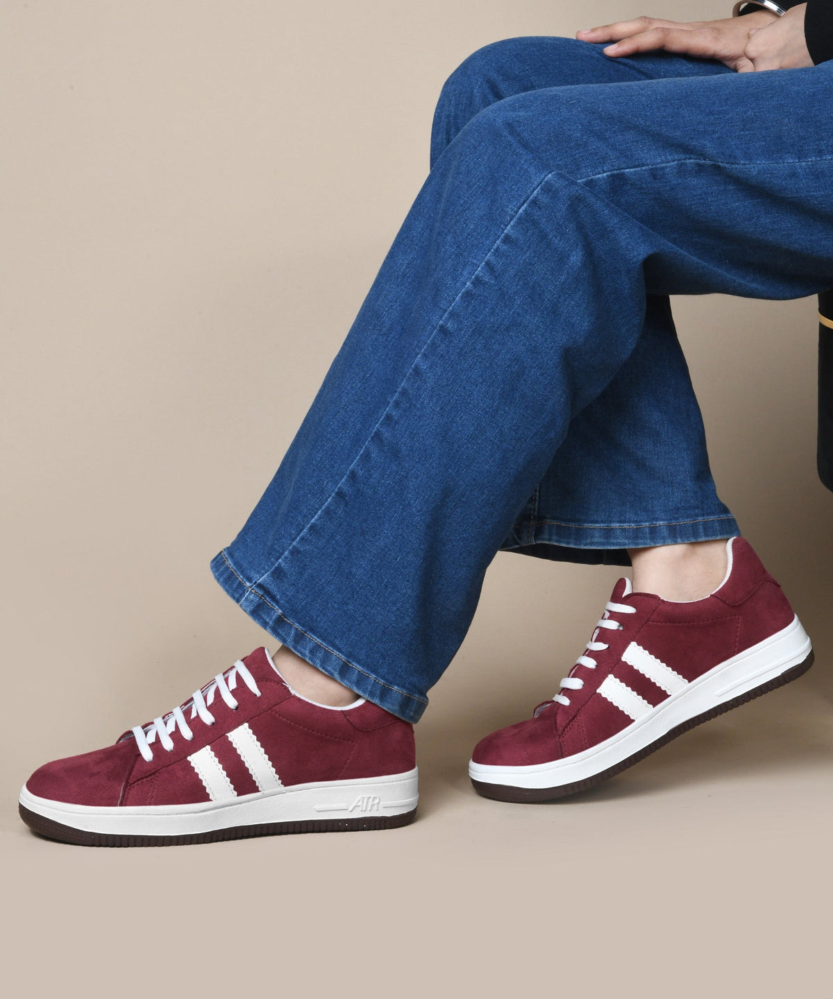 JM Looks Minimal Suede Low-Top Sneakers with soft gum Sole & Contrast Side Stripes