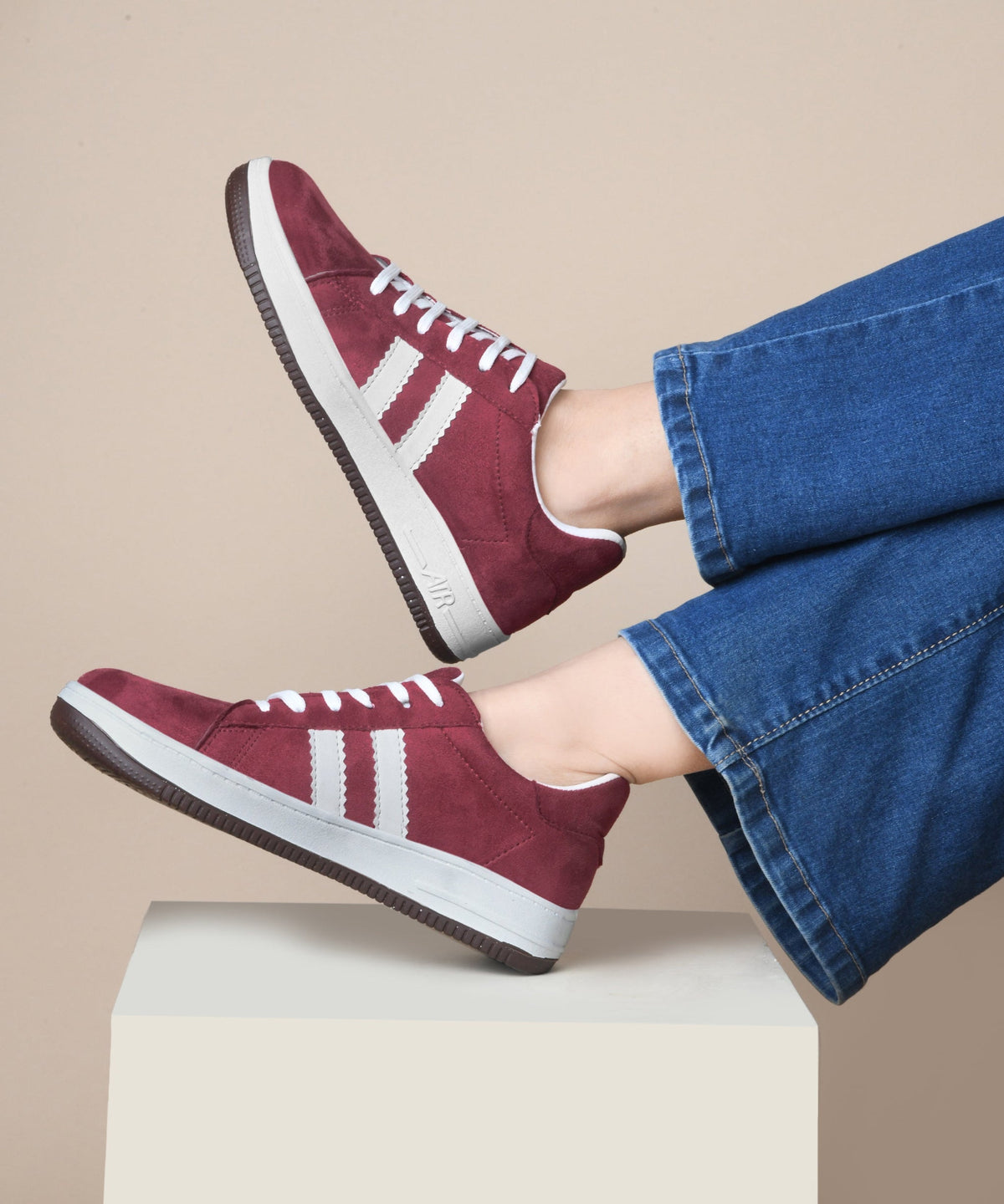 JM Looks Minimal Suede Low-Top Sneakers with soft gum Sole & Contrast Side Stripes