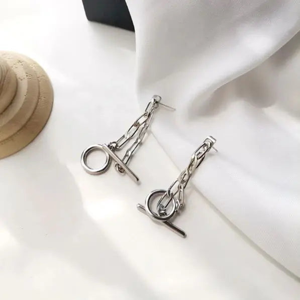 Salty Kpop Metal Chain 2-in-1 Silver Earrings