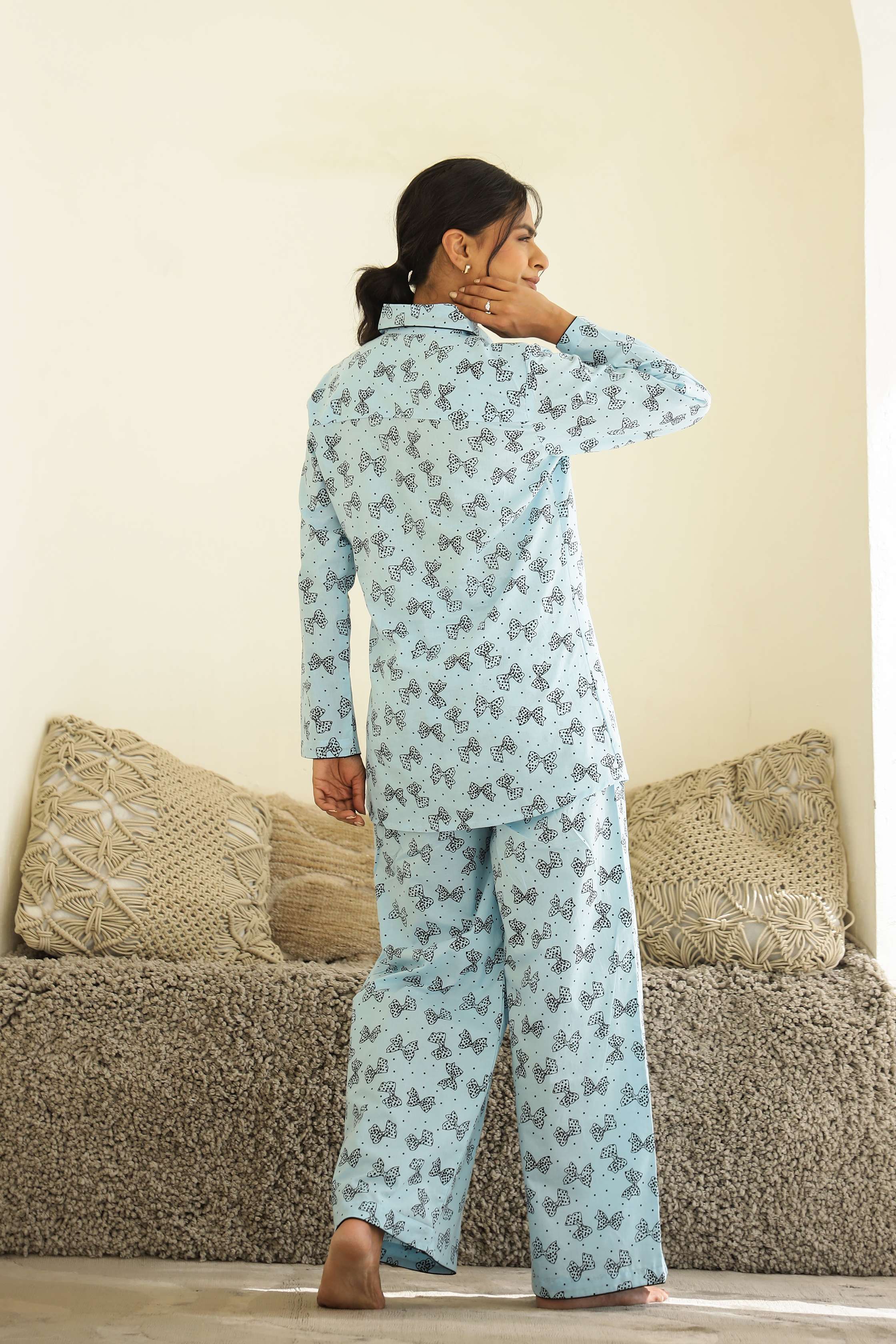 Label Flavia Cozy Butterfly Print Cotton Night Suit